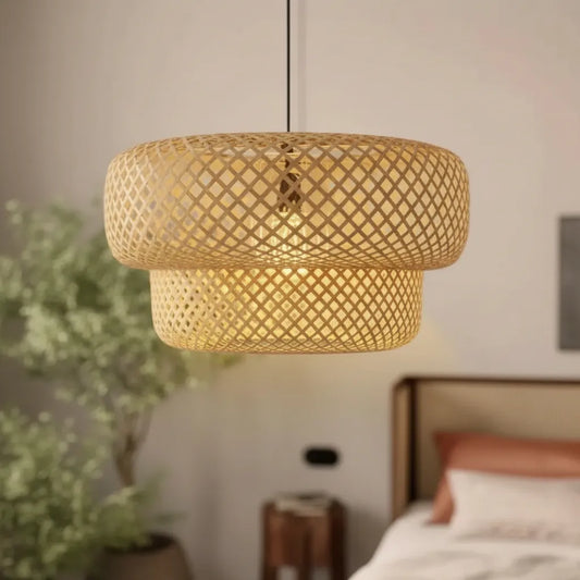 Lámpara Colgante Pantalla Bambú Artesanal Moda Boho 50 Cm