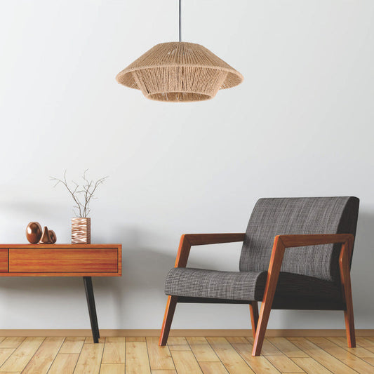 Lampara Colgante Tulum Artesanal Boho Fibra Natural 30 Cm Beige