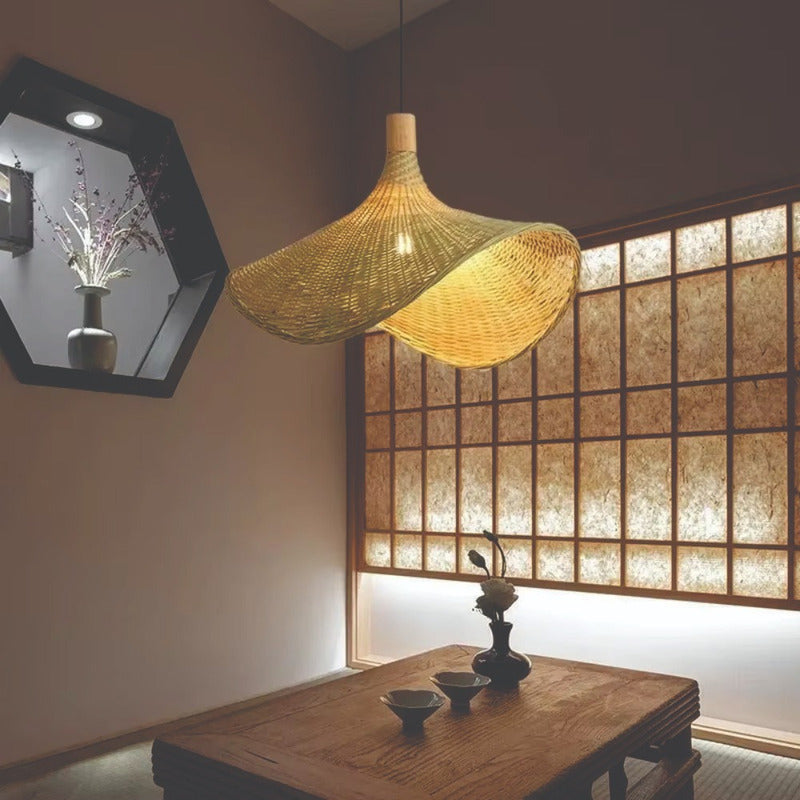 Lampara Colgante Bambu Ratan Elegante Boho 55 Cm Caqui