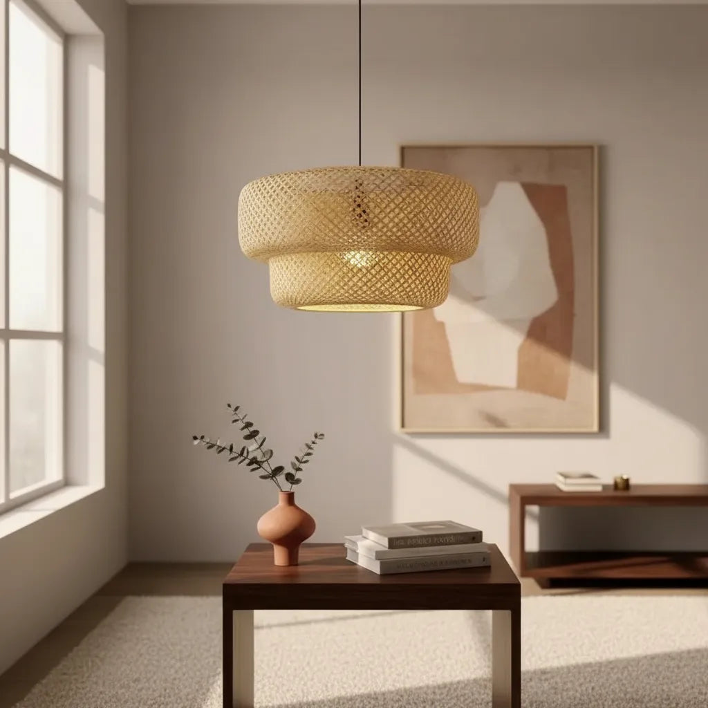 Lámpara Colgante Pantalla Bambú Artesanal Moda Boho 50 Cm