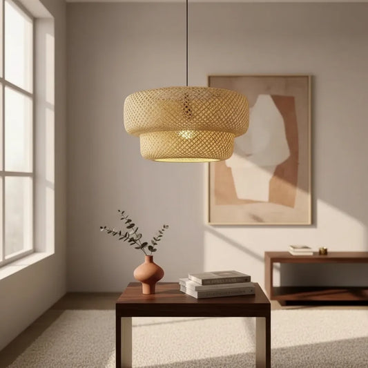 Lámpara Colgante Pantalla Bambú Artesanal Moda Boho 50 Cm