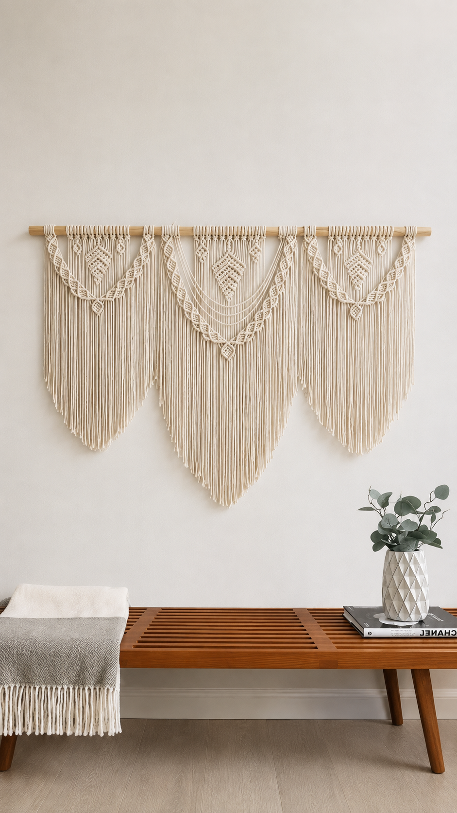 Tapiz Colgante Adorno Macrame Tejido Tulum Decoracion Blanco