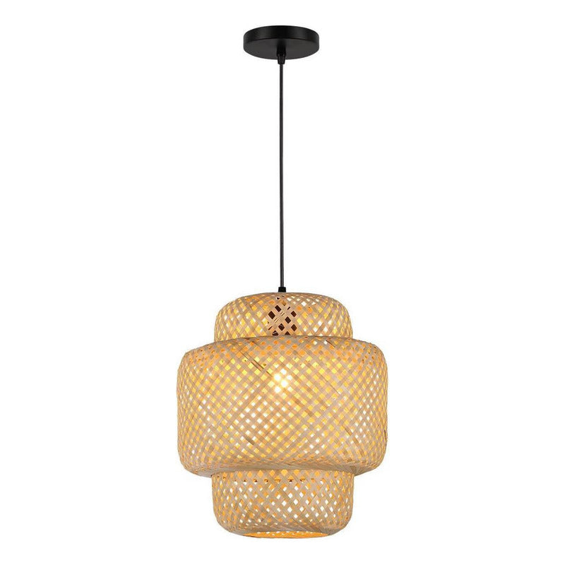 Lámpara Colgante Tulum Bambú Artesanal Moda Boho Decor Caqui