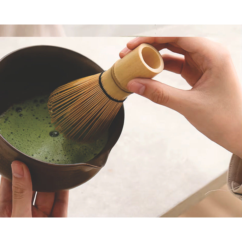 Kit Set Te Matcha Ceremonial Artesanal Ceramica Bambu Beige
