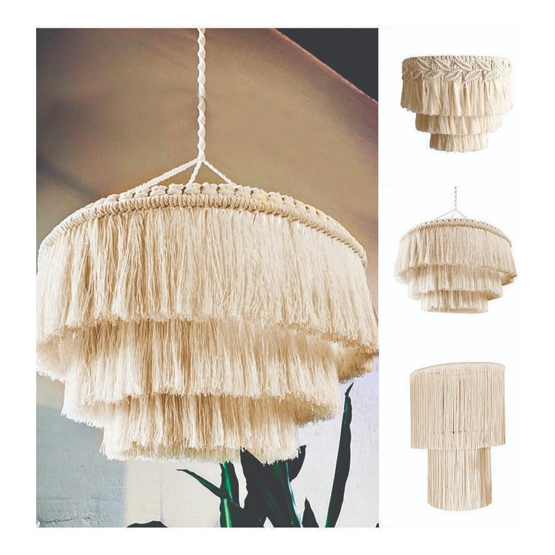 Lampara De Techo  Macramé Boho Moda  60cm  X  30cm  Beige