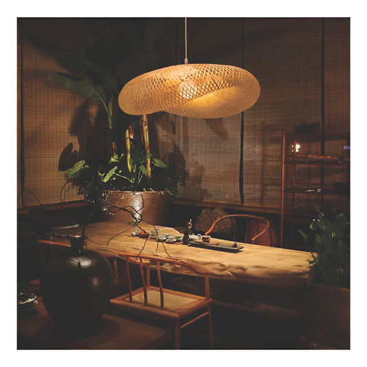 Lampara Colgante Tejida Bambú  Elegante Moda Decor 36cm Caqui