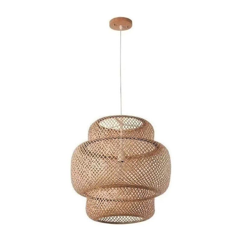 Lámpara Colgante Tulum Bambú Artesanal Moda Boho Decor Caqui