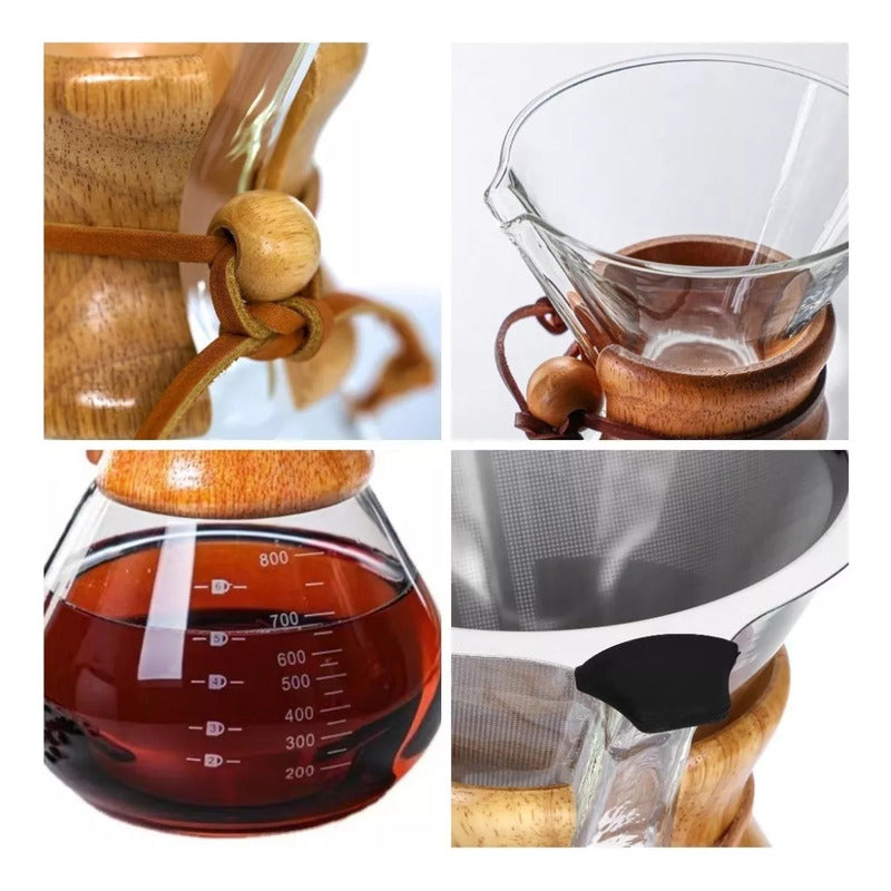 Cafetera Vidrio Pour Over Metodo De Goteo Artesanal 300ml Transparente