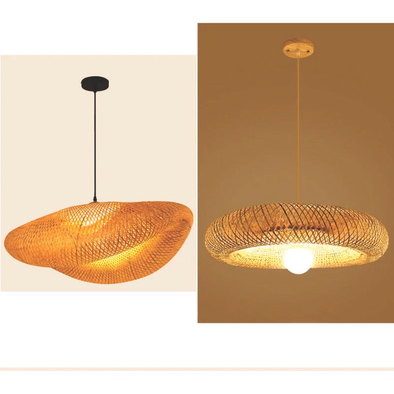 Lampara Colgante Tejida Bambú  Elegante Moda Decor 36cm Caqui
