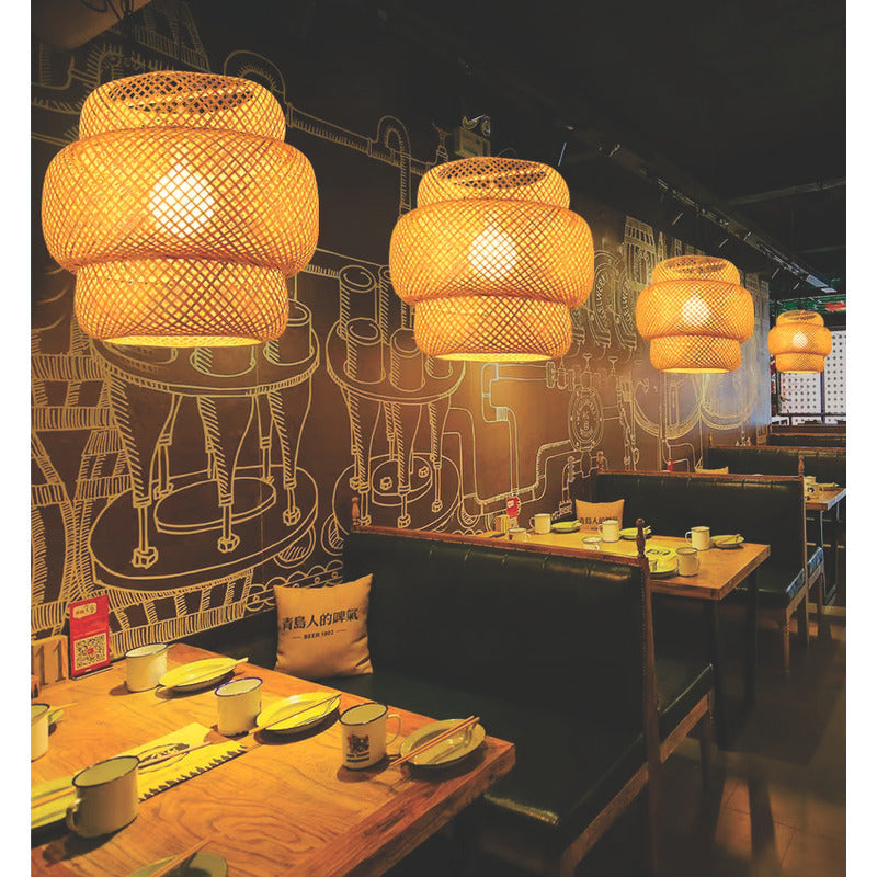 Lámpara Colgante Tulum Bambú Artesanal Moda Boho Decor Caqui