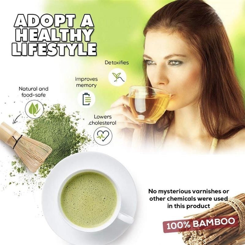 Set Preparación Te Matcha  Ceremonial Te Verde Batidor Chasaku Bambu 3pz
