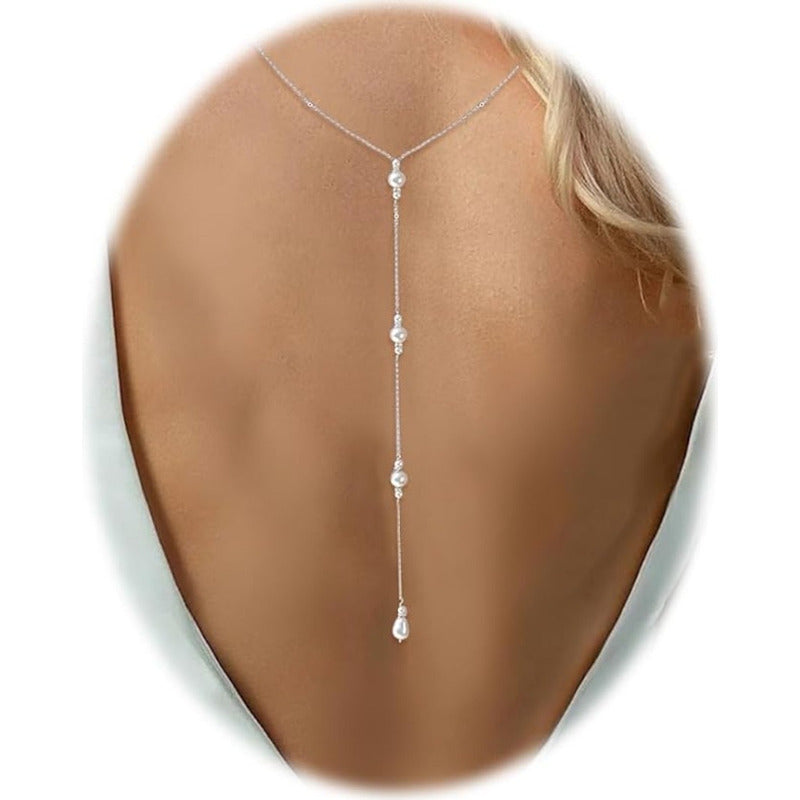 Collar Joyeria Espalda Boda Fiesta Elegante Perlas