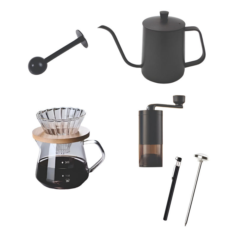 Set Cafe Cafetera Goteo+jarra Acero+molinillo+cuchara Termom Negro