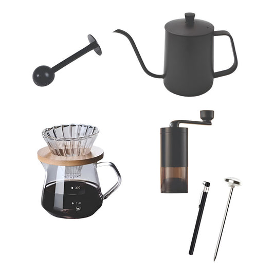 Set Cafe Cafetera Goteo+jarra Acero+molinillo+cuchara Termomometro