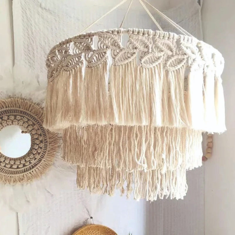 Lampara De Techo  Macramé Boho Moda  60cm  X  30cm  Beige
