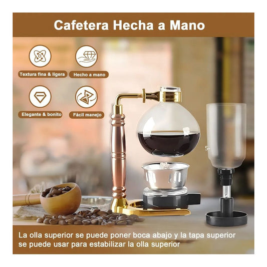 Cafetera Sifón De Vidrio Vintage Café Té Gourmet  Infusión Plateado