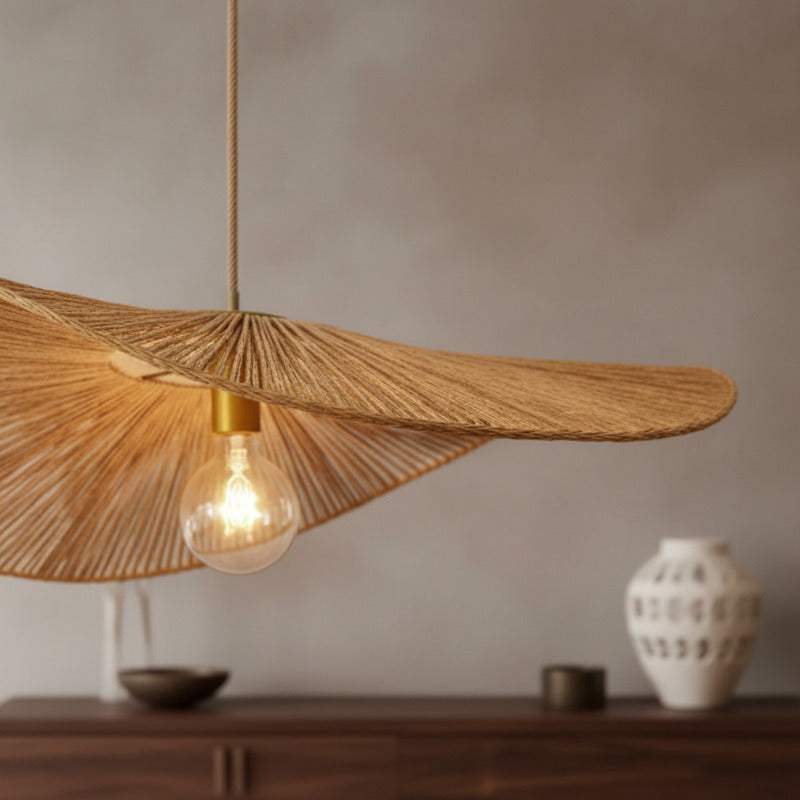 Lámpara Colgante Mimbre Bambú Boho Decor Tulum Elegante Caqui