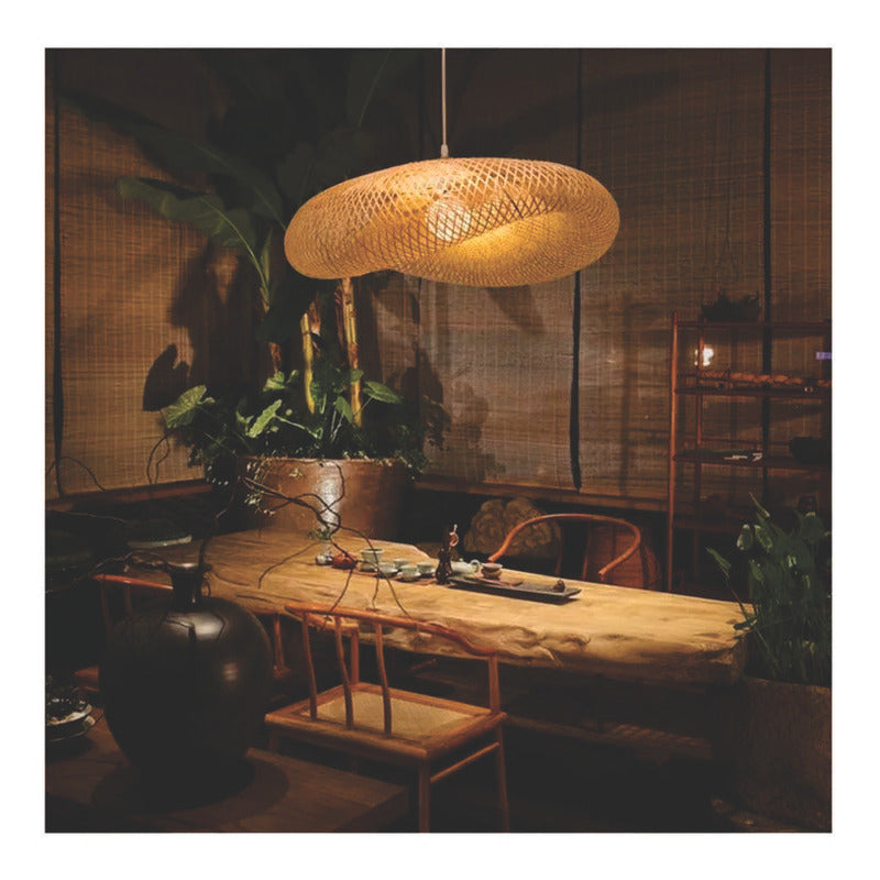 Lampara Colgante Tejida Bambú  Elegante Moda Decor 50 Cm Caqui