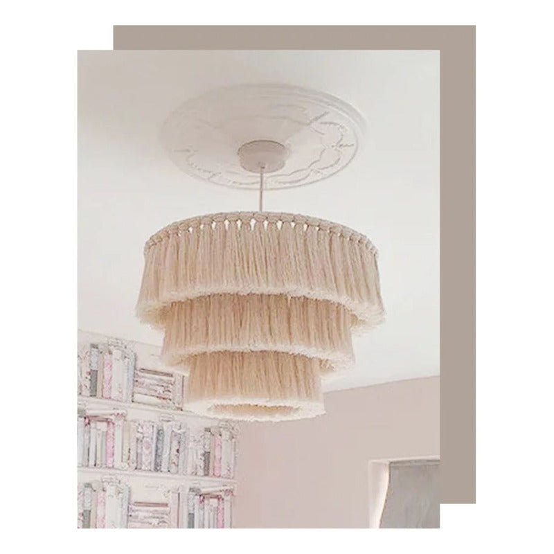 Lampara De Techo Macrame Boho Moda Tulum 30cm Beige