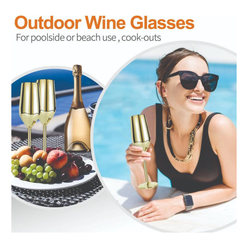 2 Copas Flauta Champan  Elegantes Acero  Irrompibles