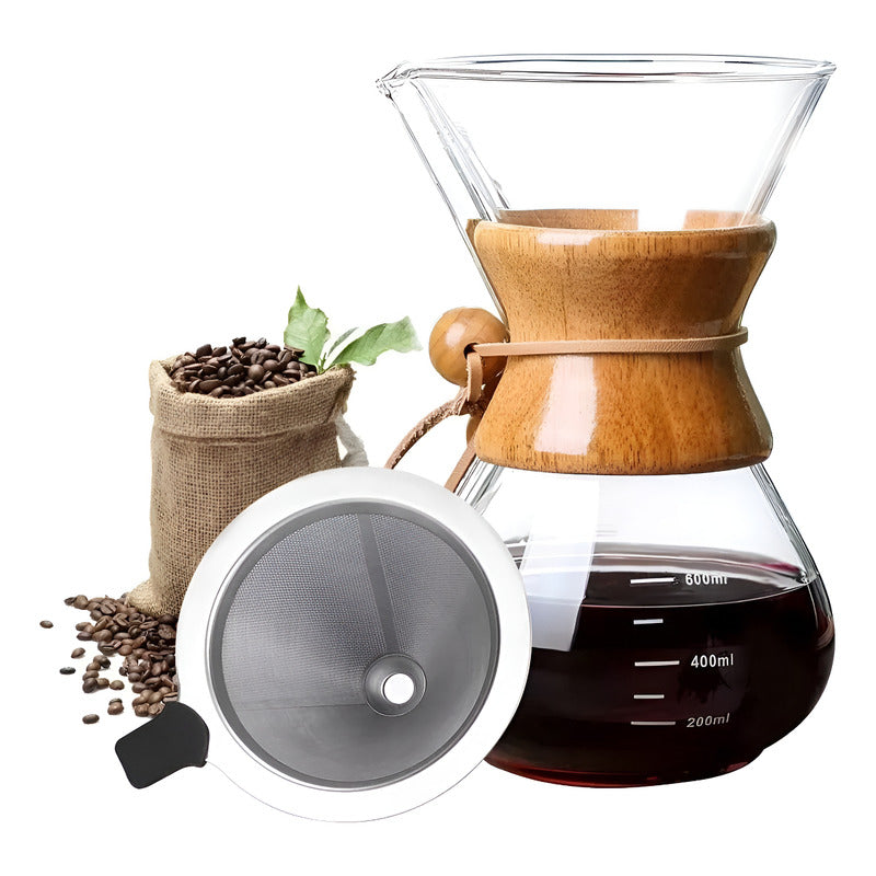 Cafetera Vidrio Pour Over Metodo De Goteo Artesanal 300ml Transparente