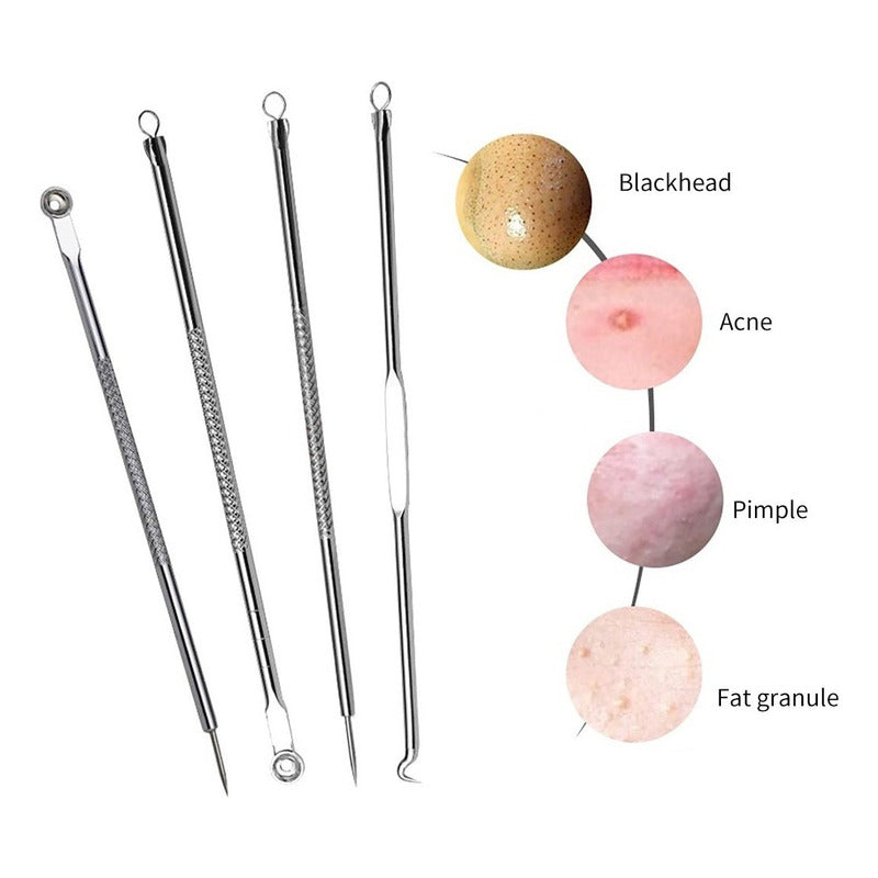 Kit Sacacomedones Remover Espinillas Y Puntos Negros 4 Pzas