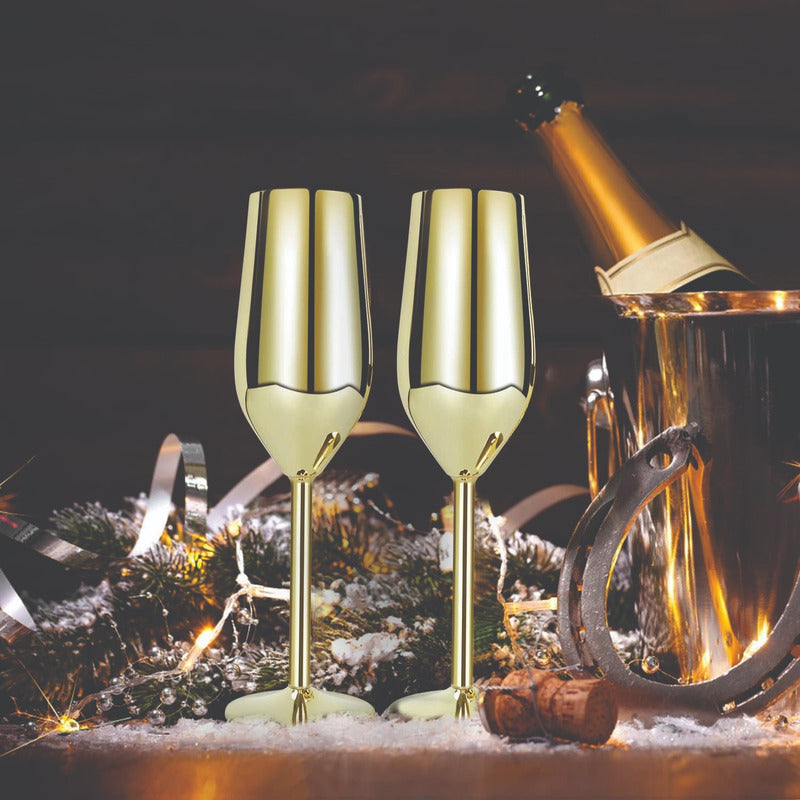 2 Copas Flauta Champan  Elegantes Acero  Irrompibles
