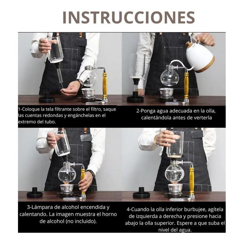 Cafetera Sifón De Vidrio Vintage Café Té Gourmet  Infusión Plateado