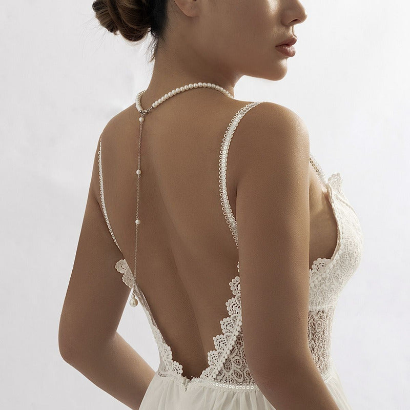 Collar Joyeria Espalda Boda Fiesta Elegante Perlas