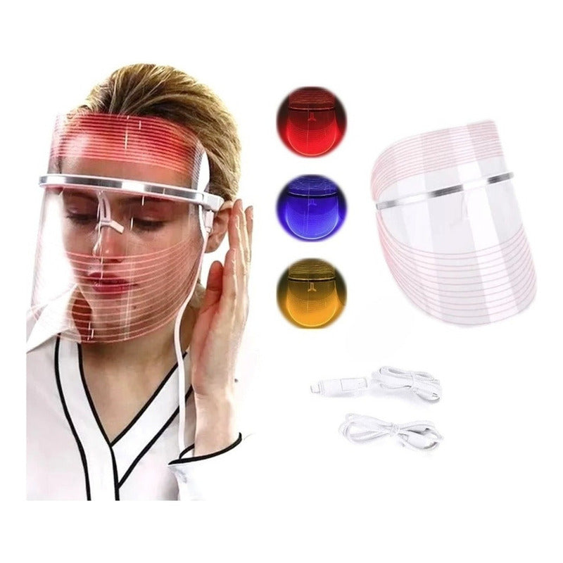 Máscara Led Facial Rejuvenecimiento 3 Colores Terapia Luz