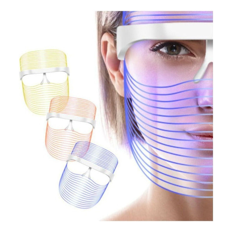 Máscara Led Facial Rejuvenecimiento 3 Colores Terapia Luz
