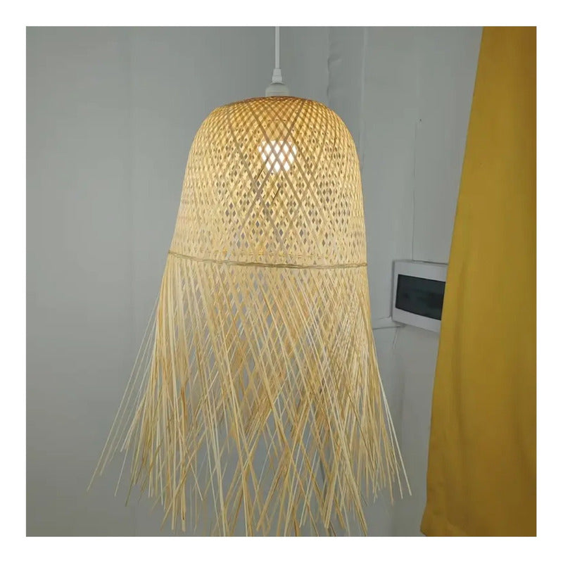 Lampara Pantalla Artesanal Tejida Tulum Boho Bambú Decor Marrón