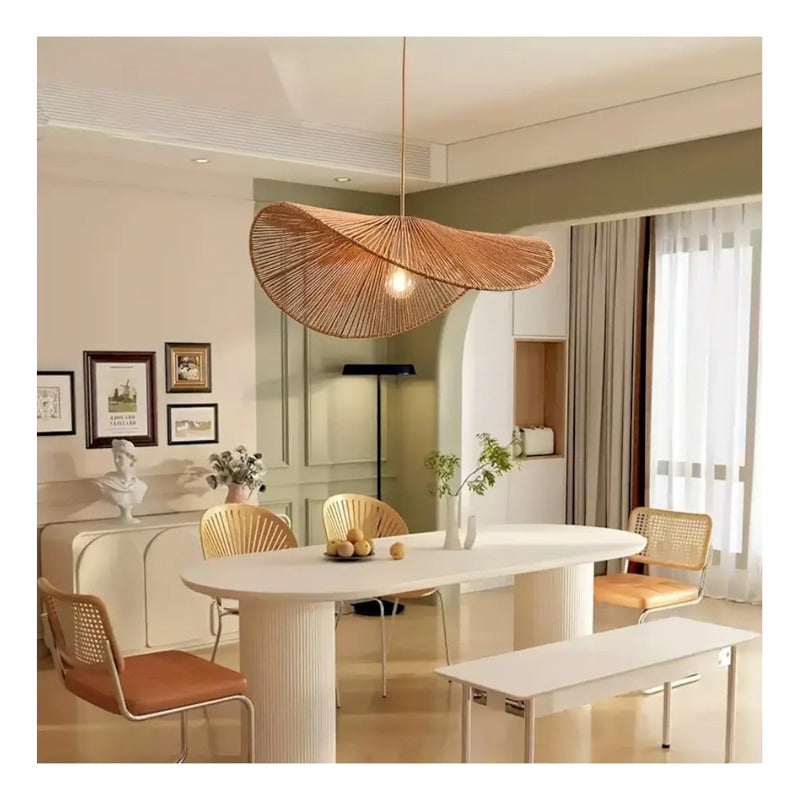 Lámpara Colgante Mimbre Bambú Boho Decor Tulum Elegante Caqui
