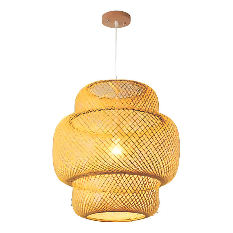 Lámpara Colgante Tulum Bambú Artesanal Moda Boho Decor Caqui