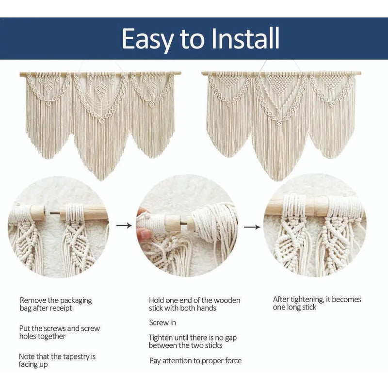 Tapiz Colgante Adorno Macrame Tejido Tulum Decoracion Blanco