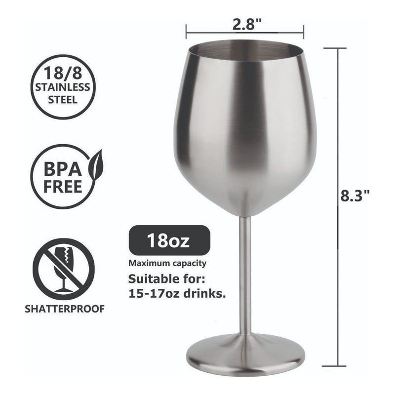 Set De Copas Vino  Elegante  Acero Inoxidable 4 Pz