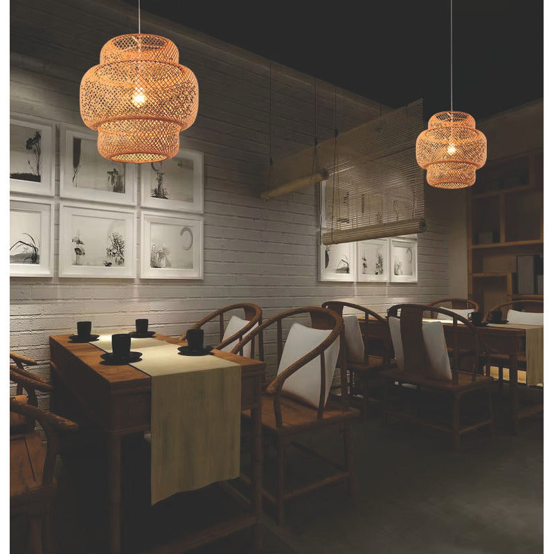 Lámpara Colgante Tulum Bambú Artesanal Moda Boho Decor Caqui