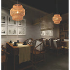 Lámpara Colgante Tulum Bambú Artesanal Moda Boho Decor Caqui