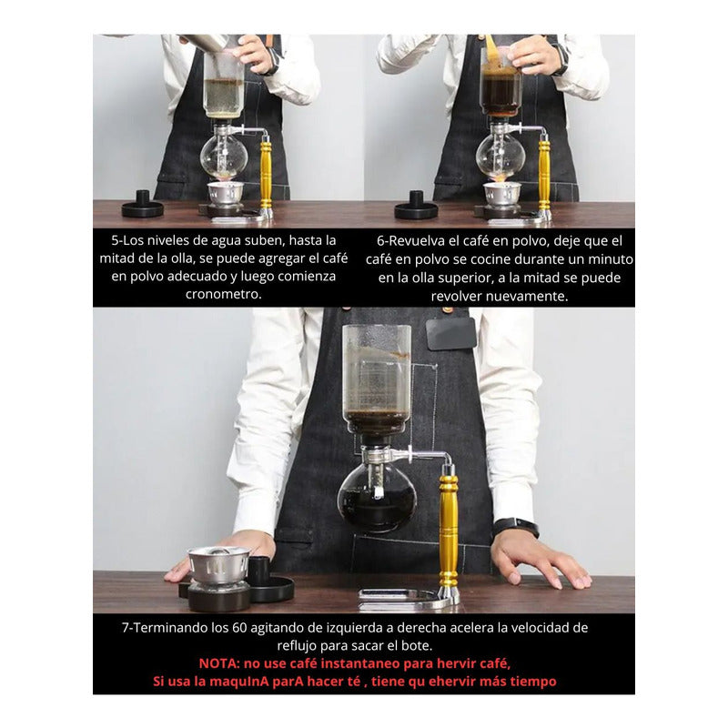 Cafetera Sifón De Vidrio Vintage Café Té Gourmet  Infusión Plateado