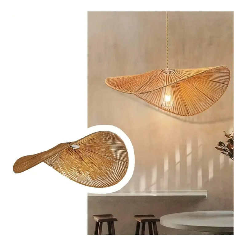 Lámpara Colgante Mimbre Bambú Boho Decor Tulum Elegante Caqui