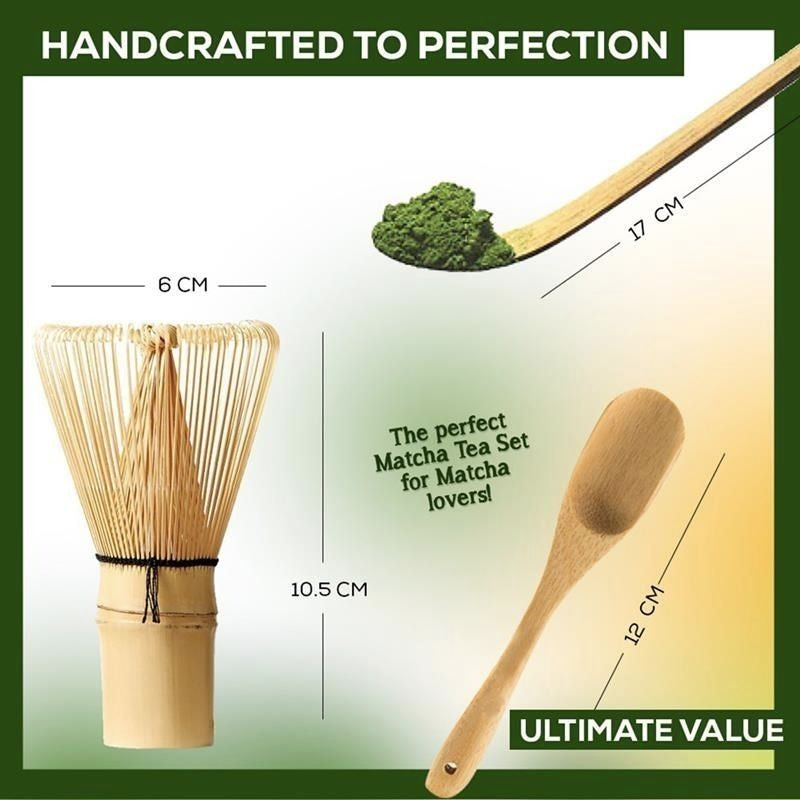Set Preparación Te Matcha  Ceremonial Te Verde Batidor Chasaku Bambu 3pz
