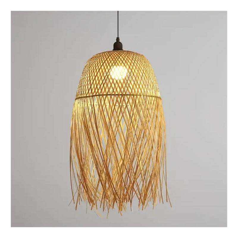 Lampara Pantalla Artesanal Tejida Tulum Boho Bambú Decor Marrón