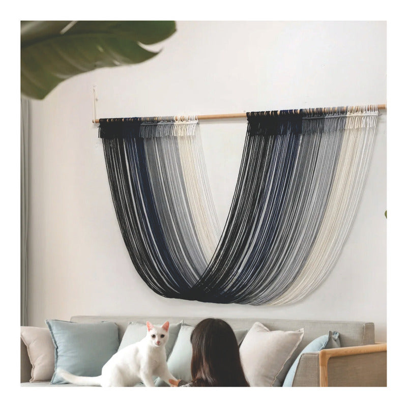 Tapiz Colgante Adorno Pared Macrame Tejido Tulum Decor Gris Liso
