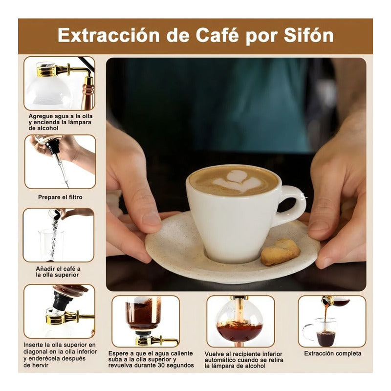 Cafetera Sifón De Vidrio Vintage Café Té Gourmet  Infusión Plateado