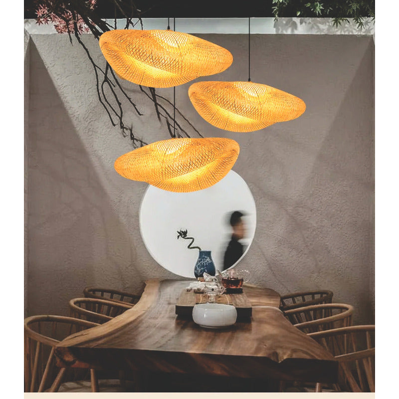 Lampara Colgante Tejida Bambú  Elegante Moda Decor 50 Cm Caqui