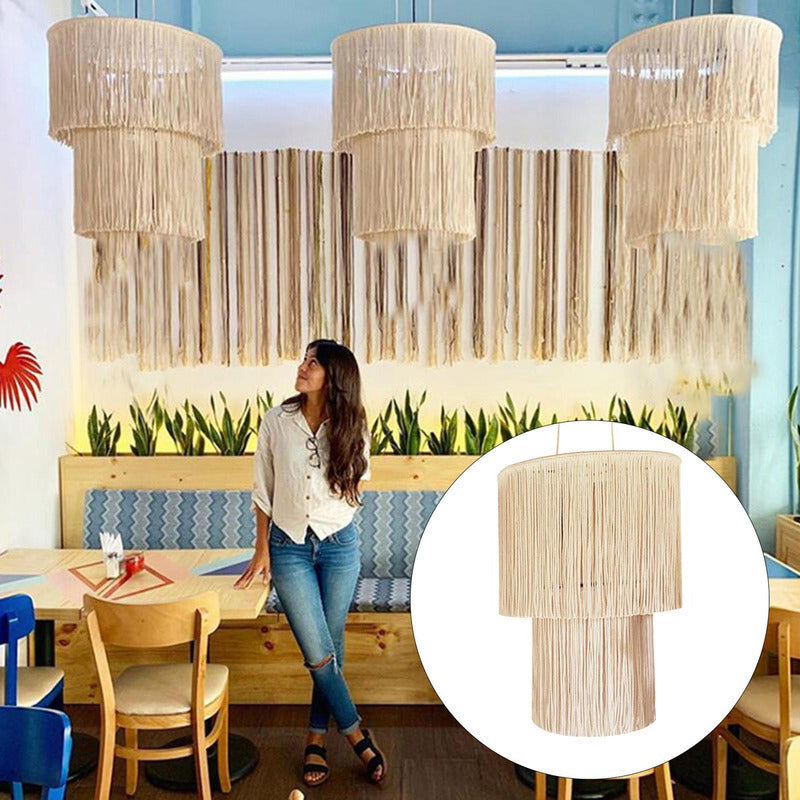 Lámpara Pantalla  Macramé Boho Techo Moda  Beige