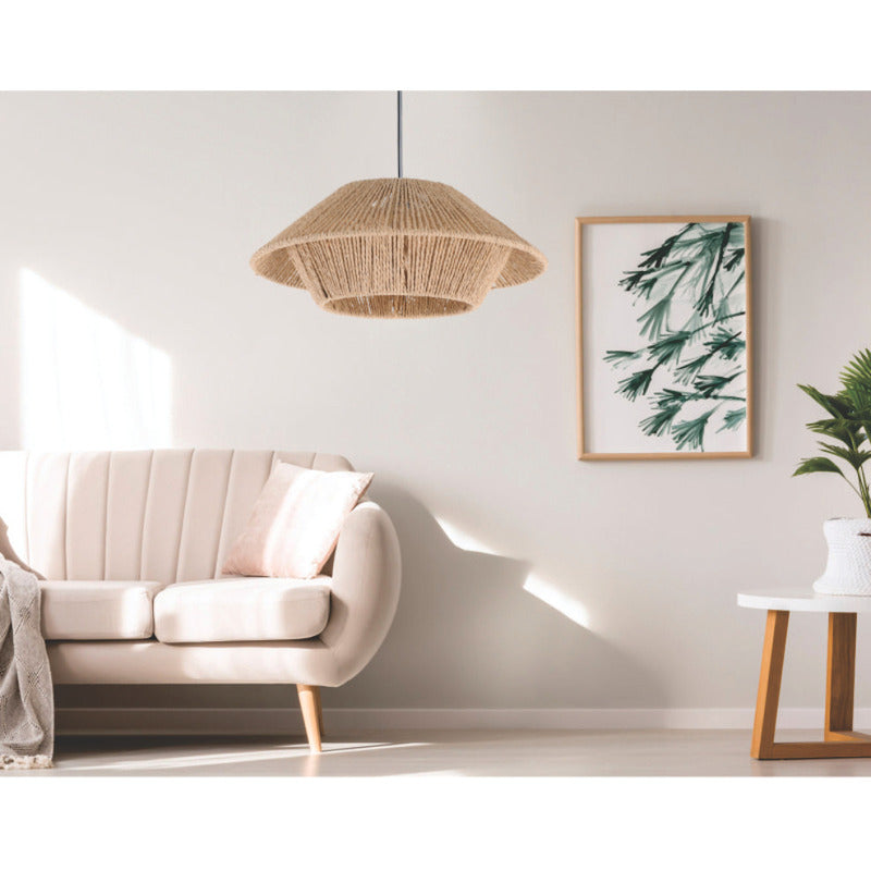 Lampara Colgante Tulum Artesanal Boho Fibra Natural 30 Cm Beige