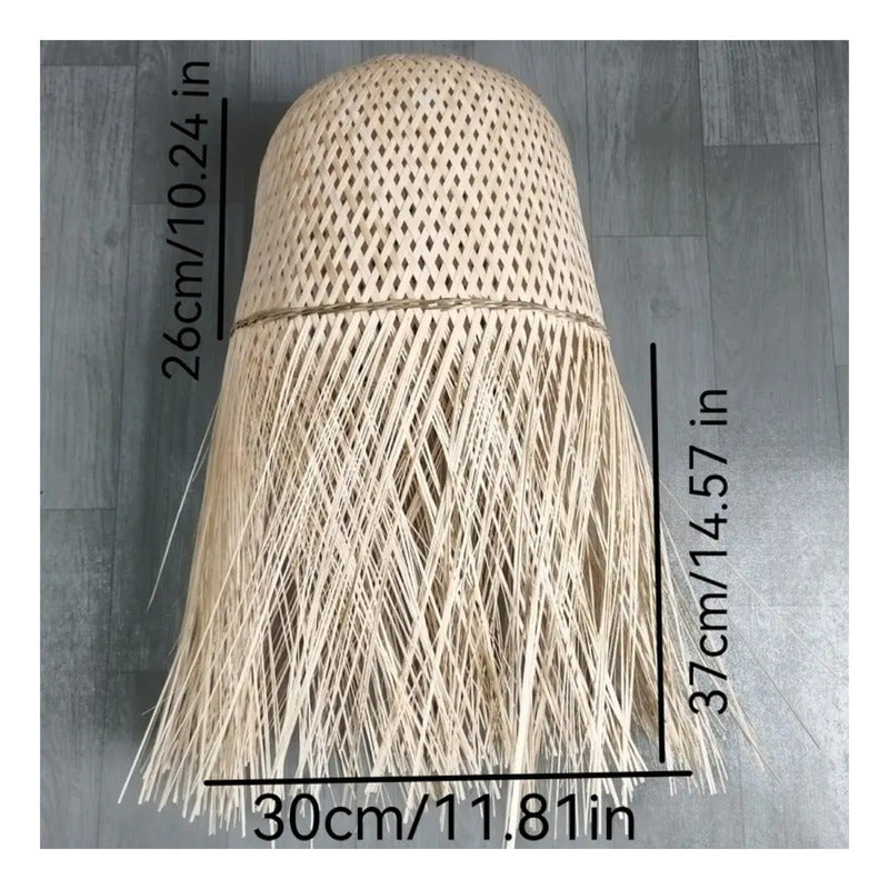 Lampara Pantalla Artesanal Tejida Tulum Boho Bambú Decor Marrón