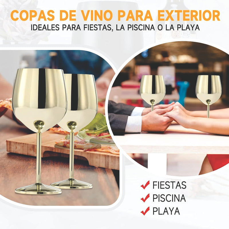 Copas De Vino Metalicas Acero Inoxidable 2pz