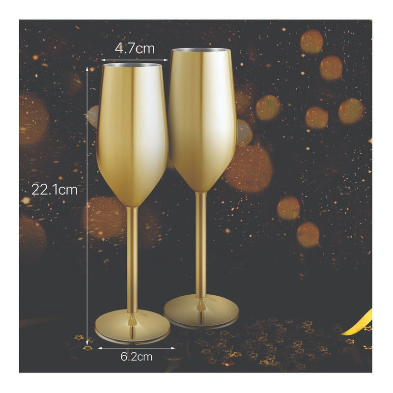 2 Copas Flauta Champan  Elegantes Acero  Irrompibles